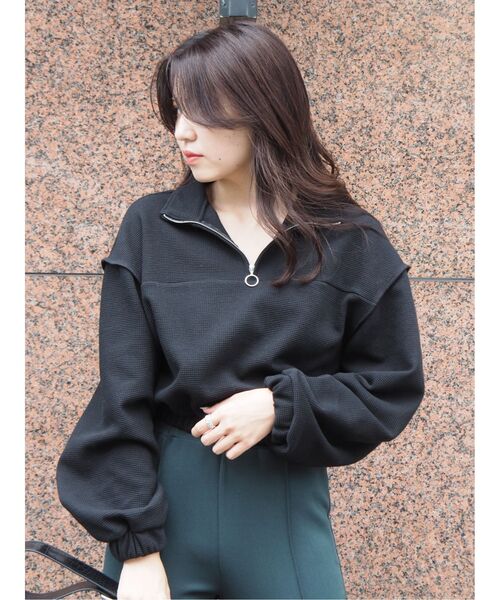 EVRIS（エヴリス）の「ハーフジップワッフルスウェットTOPS（スウェット・レディース・ブラック/グリーン/アイボリー・FREE）」の18枚目の写真