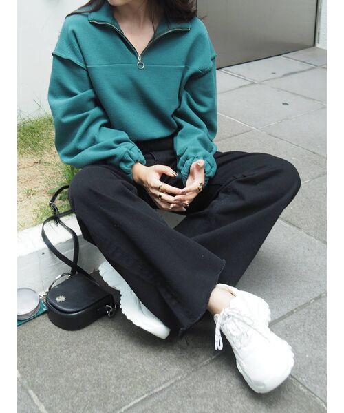 EVRIS（エヴリス）の「ハーフジップワッフルスウェットTOPS（スウェット・レディース・ブラック/グリーン/アイボリー・FREE）」の22枚目の写真