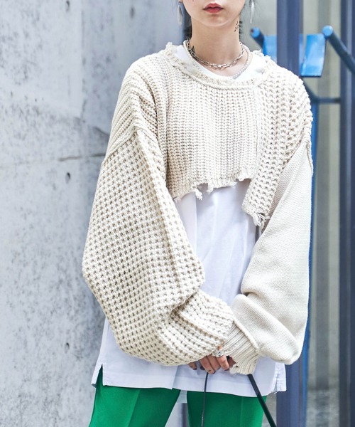 Snap club（スナップクラブ）の「【Snap club】ダメージアンサンブルニット（ニット/セーター・レディース・ブラック/オレンジ/アイボリー・FREE）」の16枚目の写真