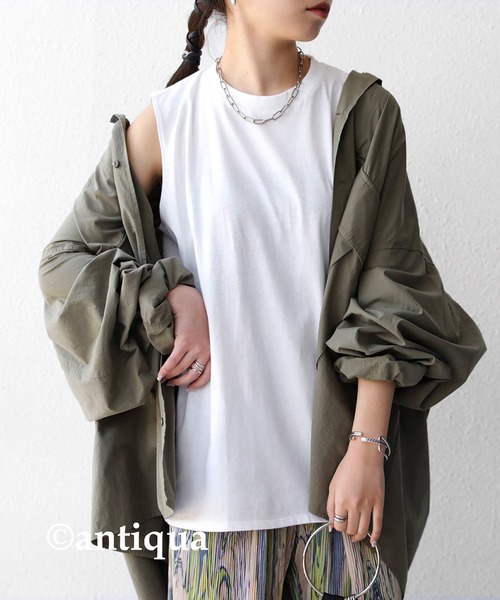 antiqua（アンティカ）の「着回し力無限大！リブネックタンクトップ（タンクトップ・レディース・ブラック/パープル/オフホワイト/カーキ・FREE）」の2枚目の写真