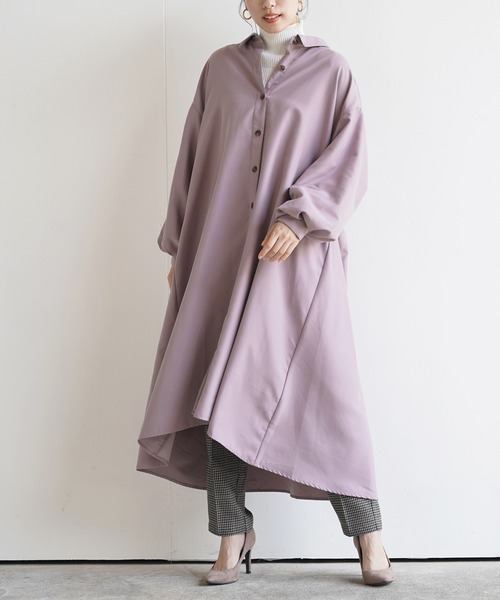 rps（アールピーエス）の「ＢＡＣＫレースアップボリューム袖シャツワンピース（シャツワンピース・レディース・グレイッシュベージュ/ラベンダー/ブラック・M）」の13枚目の写真