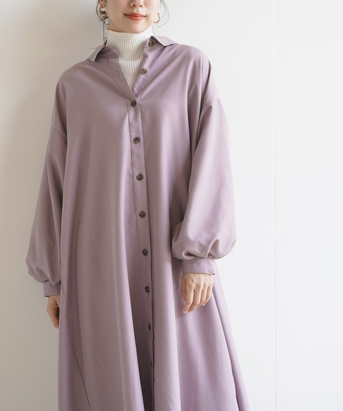 rps（アールピーエス）の「ＢＡＣＫレースアップボリューム袖シャツワンピース（シャツワンピース・レディース・グレイッシュベージュ/ラベンダー/ブラック・M）」の6枚目の写真