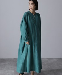 HERENCIA | 【前後2WAY】シャーリングスリーブ ヘンリー ロング ワンピース (長袖）-ウォッシャブル-(ワンピース)