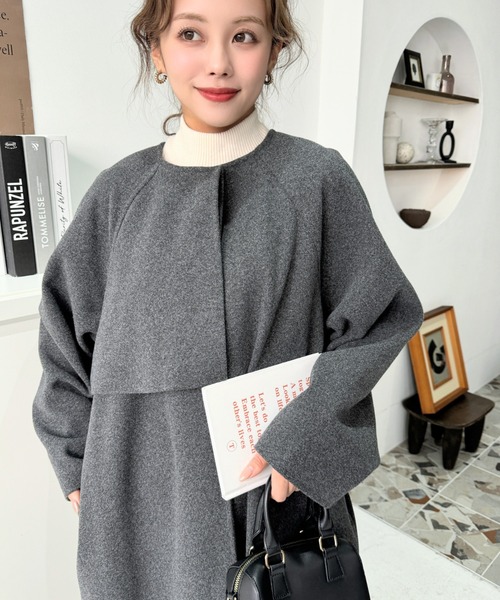 moment+（モーメントプラス）の「杢ライトニットメルトンノーカラー