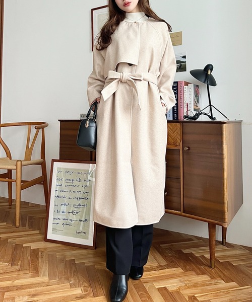 LACOSTE ニットメルトンロングコート ノーカラー - メルカリ