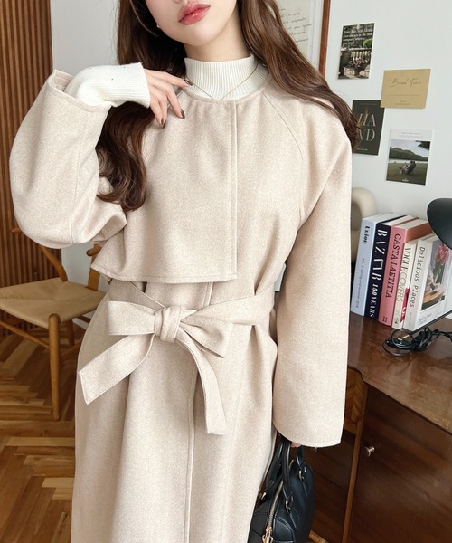 銀座和光　Matilde ノーカラーニットコート　ベージュ系 銀座和光 Matilde ノーカラーニットコート ベージュ系 【公式通販】