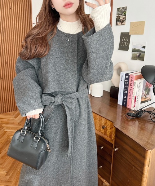 美品✨近年モデルセオリーリュクス　カシミヤ　ケープコート ノーカラー グレージュ moment+ ノーカラーコート コート 杢ライトニットメルトンノーカラー