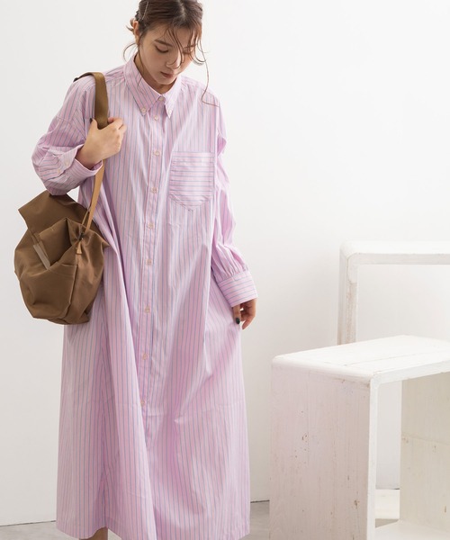 POU DOU DOU（プードゥドゥ）の「マキシシャツワンピース（ワンピース・レディース・オフホワイト/ブルー/ピンク・3）」の3枚目の写真