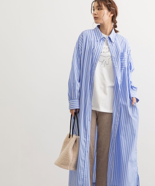 POU DOU DOU（プードゥドゥ）の「マキシシャツワンピース（ワンピース・レディース・オフホワイト/ブルー/ピンク・3）」の2枚目の写真