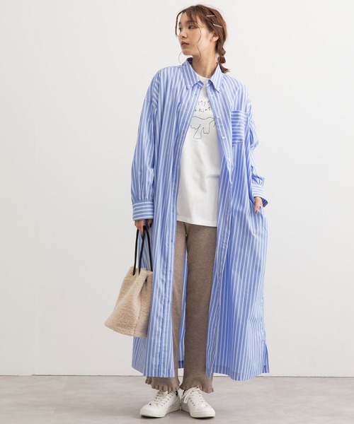 POU DOU DOU（プードゥドゥ）の「マキシシャツワンピース（ワンピース・レディース・オフホワイト/ブルー/ピンク・3）」の16枚目の写真