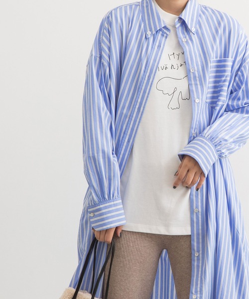 POU DOU DOU（プードゥドゥ）の「マキシシャツワンピース（ワンピース・レディース・オフホワイト/ブルー/ピンク・3）」の8枚目の写真