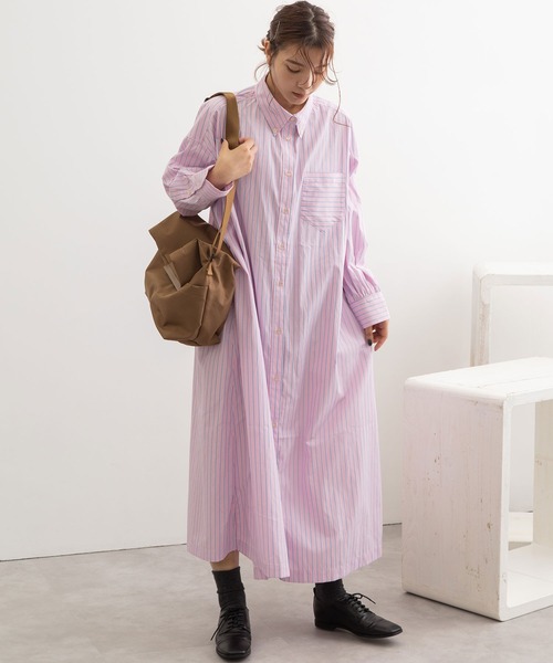 POU DOU DOU（プードゥドゥ）の「マキシシャツワンピース（ワンピース・レディース・オフホワイト/ブルー/ピンク・3）」の9枚目の写真