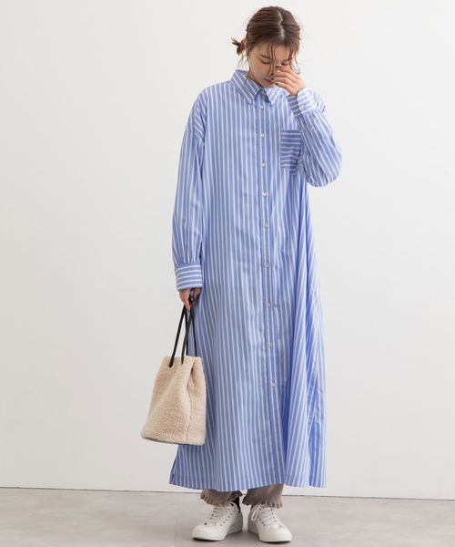 POU DOU DOU（プードゥドゥ）の「マキシシャツワンピース（ワンピース・レディース・オフホワイト/ブルー/ピンク・3）」の18枚目の写真