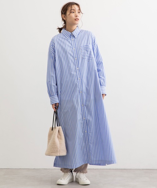 POU DOU DOU（プードゥドゥ）の「マキシシャツワンピース（ワンピース・レディース・オフホワイト/ブルー/ピンク・3）」の11枚目の写真