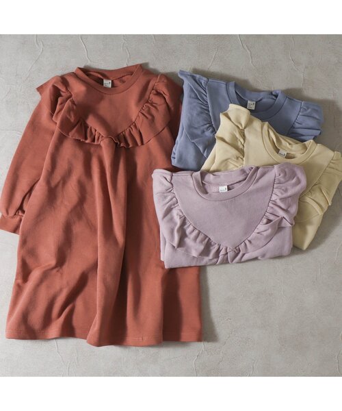 apres les cours(アプレレクール)の「/三角ヨークフリルAラインワンピース(ワンピース・キッズ・レンガ/イエロー/ブルー/ピンク・90/100/80/110/140/120/130)」の5枚目の写真