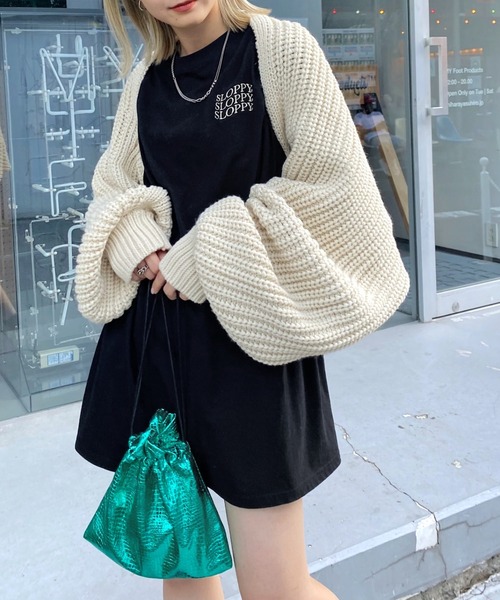 WHO'S WHO gallery(フーズフーギャラリー)の「ボレロニット(カーディガン/ボレロ・レディース・ブラック/グレー/アイボリー・FREE)」の2枚目の写真