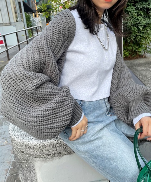 WHO'S WHO gallery(フーズフーギャラリー)の「ボレロニット(カーディガン/ボレロ・レディース・ブラック/グレー/アイボリー・FREE)」の14枚目の写真