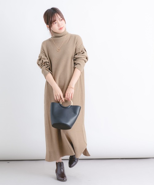 Wordtrobe（ワードトローブ）の「【wordtrobe】アクリルバルキー 袖下ボタンあき タートルネック ニットワンピース（ワンピース・レディース・チャコールグレー/ベージュ/カーキ・FREE）」の22枚目の写真