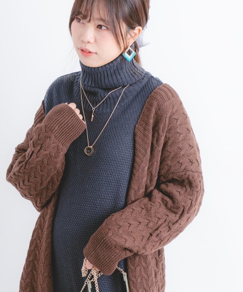 Wordtrobe（ワードトローブ）の「【wordtrobe】アクリルバルキー 袖下ボタンあき タートルネック ニットワンピース（ワンピース・レディース・チャコールグレー/ベージュ/カーキ・FREE）」の17枚目の写真