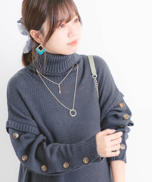 Wordtrobe（ワードトローブ）の「【wordtrobe】アクリルバルキー 袖下ボタンあき タートルネック ニットワンピース（ワンピース・レディース・チャコールグレー/ベージュ/カーキ・FREE）」の18枚目の写真