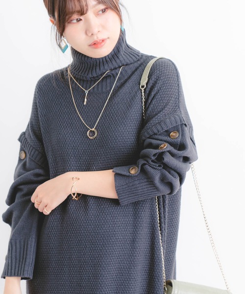 Wordtrobe（ワードトローブ）の「【wordtrobe】アクリルバルキー 袖下ボタンあき タートルネック ニットワンピース（ワンピース・レディース・チャコールグレー/ベージュ/カーキ・FREE）」の19枚目の写真