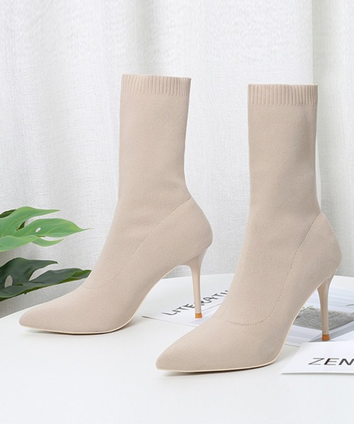 Jasmine Grandiflorum（ジャスミングランディフローラム）の「【Jasmine】華奢見え！ピンヒールソックスブーツ (AW)（ブーツ・レディース・ブラック/ベージュ・22.5cm/23.5cm/24.5cm/25.5cm/23.0cm/24.0cm/25.0cm）」の10枚目の写真