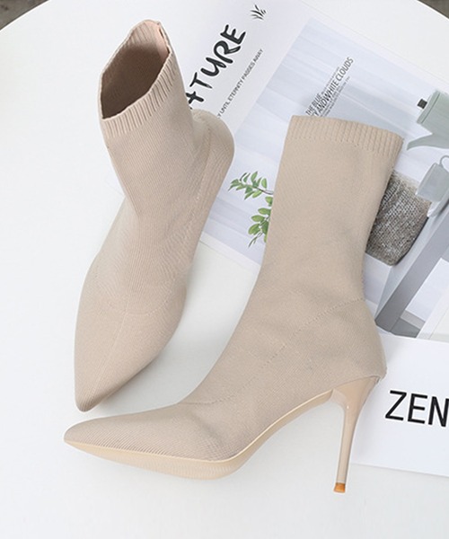 Jasmine Grandiflorum（ジャスミングランディフローラム）の「【Jasmine】華奢見え！ピンヒールソックスブーツ (AW)（ブーツ・レディース・ブラック/ベージュ・22.5cm/23.5cm/24.5cm/25.5cm/23.0cm/24.0cm/25.0cm）」の9枚目の写真