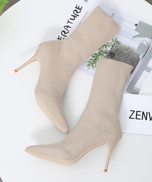 Jasmine Grandiflorum（ジャスミングランディフローラム）の「【Jasmine】華奢見え！ピンヒールソックスブーツ (AW)（ブーツ・レディース・ブラック/ベージュ・22.5cm/23.5cm/24.5cm/25.5cm/23.0cm/24.0cm/25.0cm）」の8枚目の写真