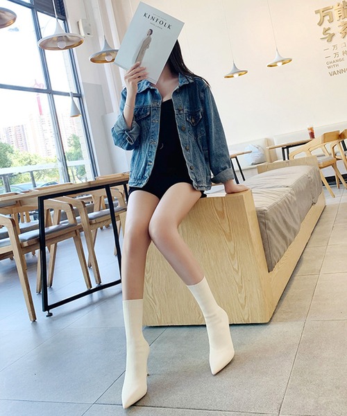 Jasmine Grandiflorum（ジャスミングランディフローラム）の「【Jasmine】華奢見え！ピンヒールソックスブーツ (AW)（ブーツ・レディース・ブラック/ベージュ・22.5cm/23.5cm/24.5cm/25.5cm/23.0cm/24.0cm/25.0cm）」の20枚目の写真