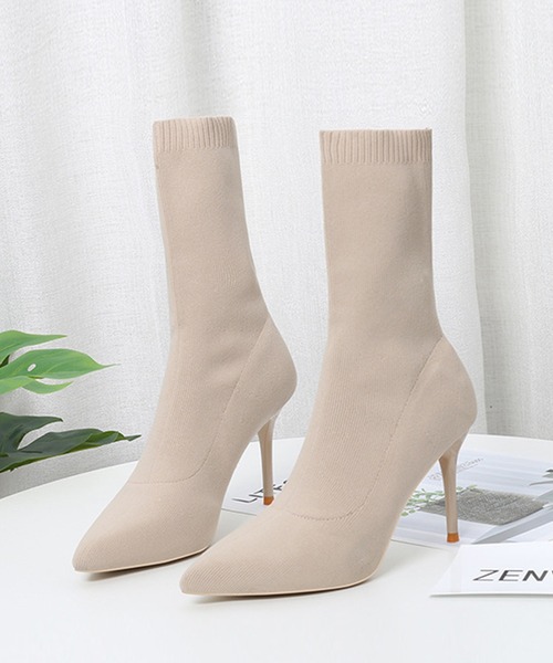 Jasmine Grandiflorum（ジャスミングランディフローラム）の「【Jasmine】華奢見え！ピンヒールソックスブーツ (AW)（ブーツ・レディース・ブラック/ベージュ・22.5cm/23.5cm/24.5cm/25.5cm/23.0cm/24.0cm/25.0cm）」の7枚目の写真