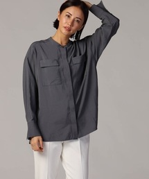 ポケット付きバンドカラーシャツ≪洗濯機で洗える≫