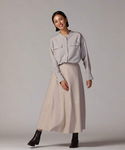 LAUTREAMONT（ロートレアモン）の「ポケット付きバンドカラーシャツ≪洗濯機で洗える≫（シャツ/ブラウス・レディース・グリーン/グレー/チャコールグレー・9号）」の12枚目の写真