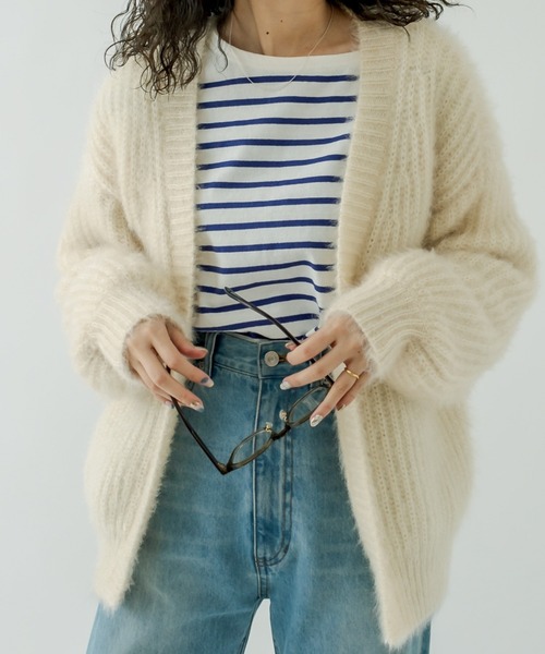 mystic（ミスティック）の「シャイニー畦カーディガン（カーディガン/ボレロ・レディース・ブラック/ピンク/アイボリー・FREE）」の2枚目の写真