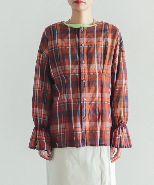 FIL DE FER(フィルデフェール)の「マルチチェック キャンディスリーブブラウス(シャツ/ブラウス・レディース・ブラウン/ネイビー・FREE)」の9枚目の写真