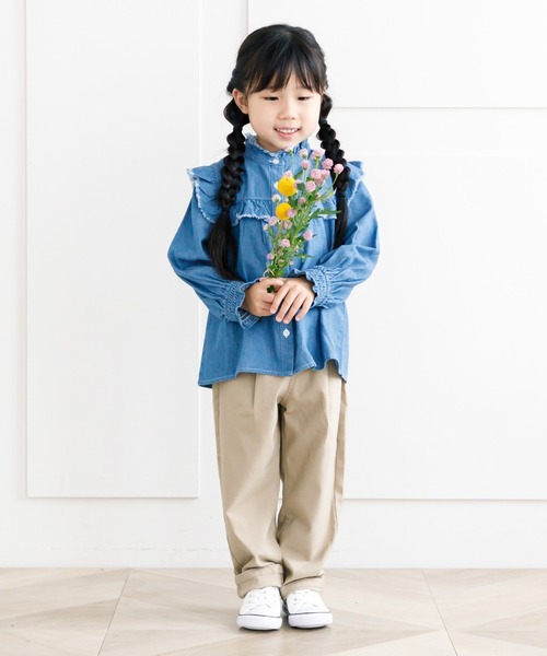 MAKE YOUR DAY（メイクユアデイ）の「フリルブラウス■80～140cm（シャツ/ブラウス・キッズ・ブラック/オフホワイト/ブルー/ストライプ・90/100/110/120/130/140/80）」の7枚目の写真