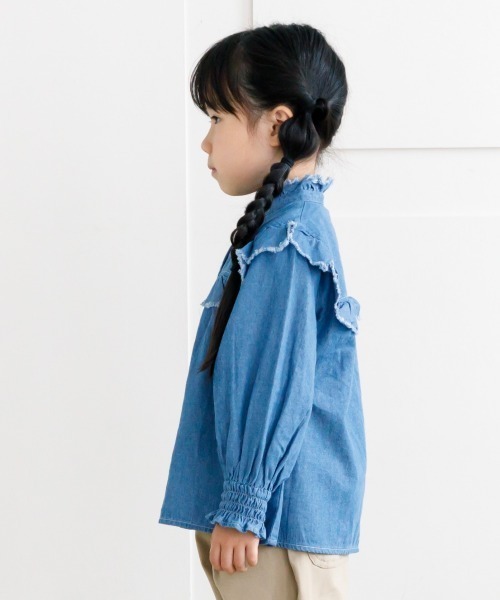 MAKE YOUR DAY（メイクユアデイ）の「フリルブラウス■80～140cm（シャツ/ブラウス・キッズ・ブラック/オフホワイト/ブルー/ストライプ・90/100/110/120/130/140/80）」の6枚目の写真