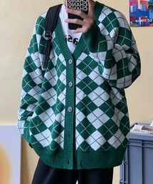 ルーズシルエットアーガイルチェックカーディガン