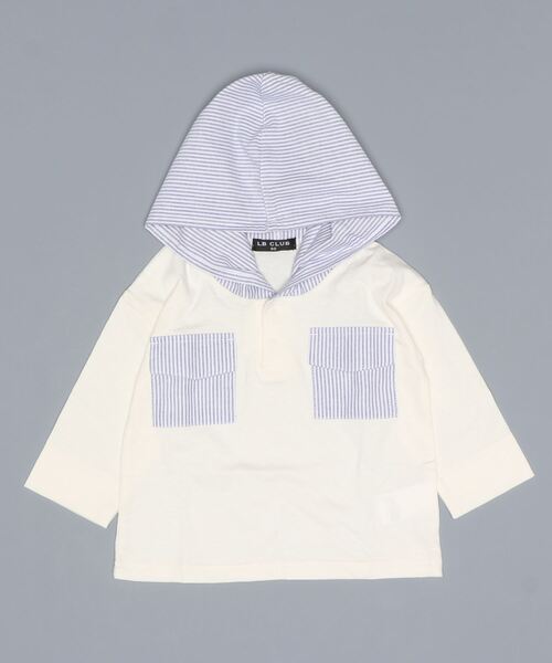 LB CLUB(エルビークラブ)の「天竺フード付きゆったりTシャツ(Tシャツ/カットソー・キッズ・ブルー/ホワイト・120/130/110/90/100)」の2枚目の写真