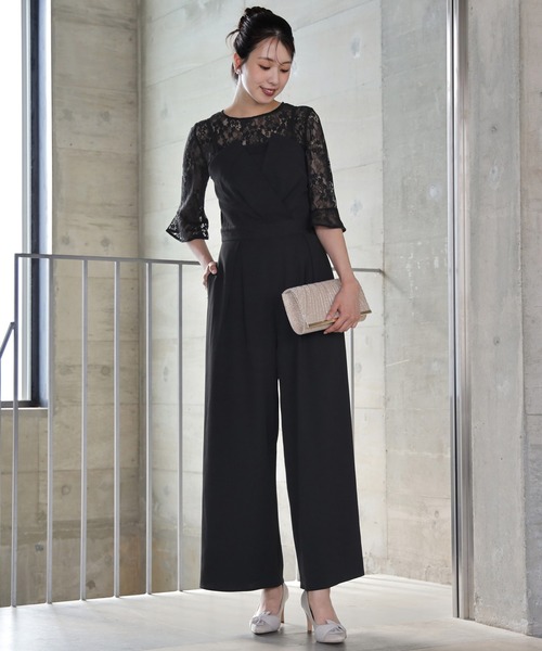 DRESS PLUS（ドレスプラス）の「レースブラウス　 ジャンプスーツ セットアップ パンツドレス パーティードレス（パンツドレス・レディース・ネイビー/グレー/ピンク/ブルー/ダークカーキ/チャコール/ブラック・S/M/L/XL/XXL）」の2枚目の写真