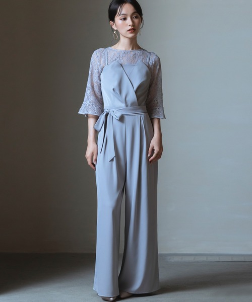 パーティドレス ジャンプスーツ 上下セット セットアップ B3467 ドレスプラス DRESS+ レースブラウス ジャンプスーツ