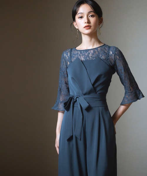 DRESS PLUS（ドレスプラス）の「レースブラウス　 ジャンプスーツ セットアップ パンツドレス パーティードレス（パンツドレス・レディース・ネイビー/グレー/ピンク/ブルー/ダークカーキ/チャコール/ブラック・S/M/L/XL/XXL）」の18枚目の写真
