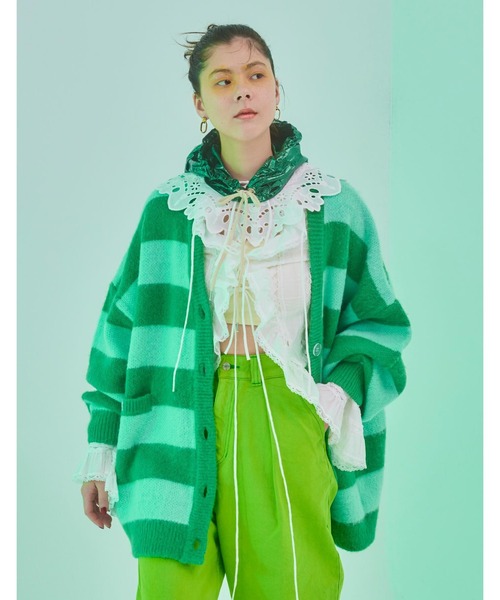 Little sunny bite（リトルサニーバイト）の「Stripe knit cardigan（カーディガン/ボレロ・レディース・ブラウン/オレンジ/グリーン・SMALL/MEDIUM）」の2枚目の写真