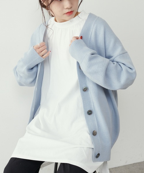 PUAL CE CIN（ピュアルセシン）の「【Du noir】コットンアクリルVネックカーディガン（カーディガン/ボレロ・レディース・ベージュ/グレー/サックスブルー・FREE）」の6枚目の写真