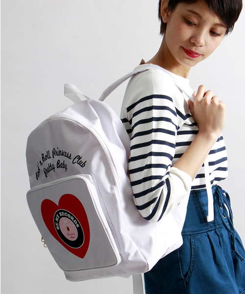 WEGO（ウィゴー）の「WEGO/ハートレコードリュック（バックパック/リュック・レディース・ホワイト/ブラック/その他1/その他2・FREE）」の2枚目の写真