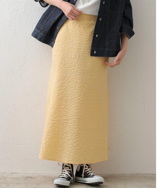 Green Parks(グリーンパークス)の「ギンガムチェックスカート(スカート・レディース・イエロー/ネイビー・FREE)」の2枚目の写真