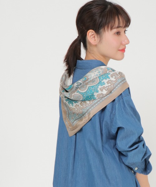 LBC(エルビーシー)の「ヴィンテージ風スカーフ(バンダナ/スカーフ・レディース・ブラック/ベージュ/オレンジ・FREE)」の6枚目の写真