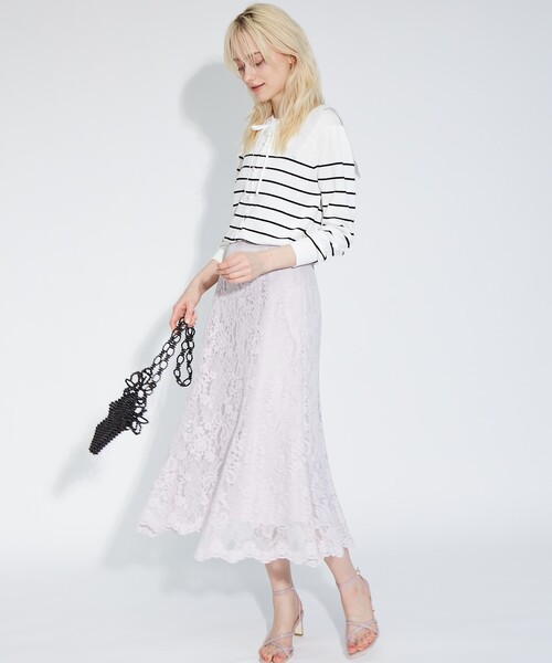 couture brooch(クチュールブローチ)の「◆花柄レース ソフトマーメイドスカート(スカート・レディース・ダークオリーブ/サックスブルー/ライトパープル・40/38/42/36)」の4枚目の写真