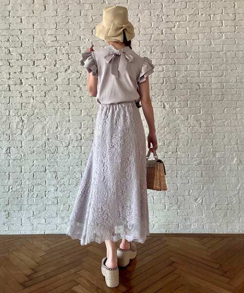 couture brooch(クチュールブローチ)の「◆花柄レース ソフトマーメイドスカート(スカート・レディース・ダークオリーブ/サックスブルー/ライトパープル・40/38/42/36)」の9枚目の写真