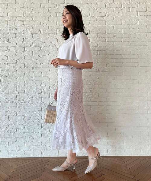 couture brooch(クチュールブローチ)の「◆花柄レース ソフトマーメイドスカート(スカート・レディース・ダークオリーブ/サックスブルー/ライトパープル・40/38/42/36)」の6枚目の写真