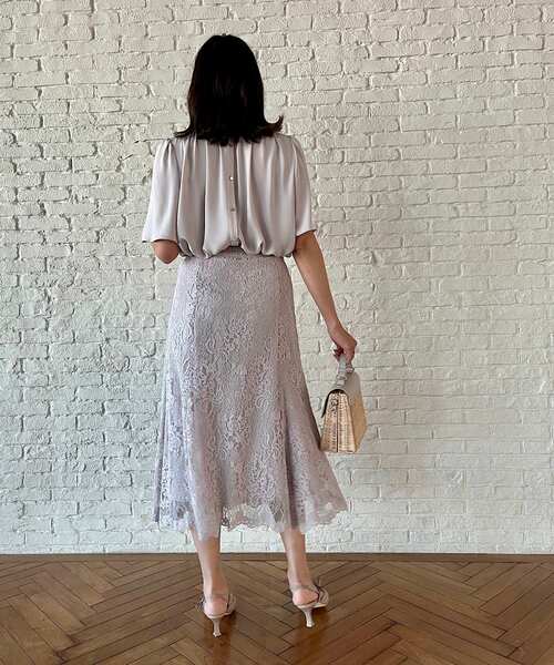 couture brooch(クチュールブローチ)の「◆花柄レース ソフトマーメイドスカート(スカート・レディース・ダークオリーブ/サックスブルー/ライトパープル・40/38/42/36)」の16枚目の写真